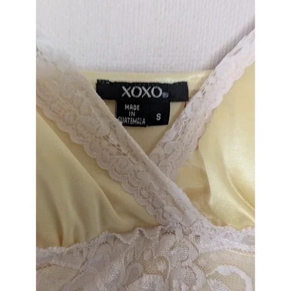 Vintage Y2K XOXO Babydoll Dress Yellow Lace Trim Pleated Slip Romantic Midi - Picture 9 of 11